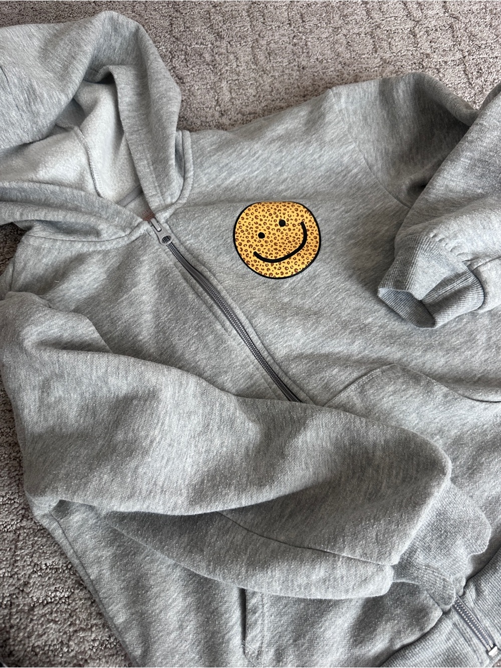 Cat & Jack Gray Zip Hoodie with Yellow Smiley Patch size 10/12 L girls